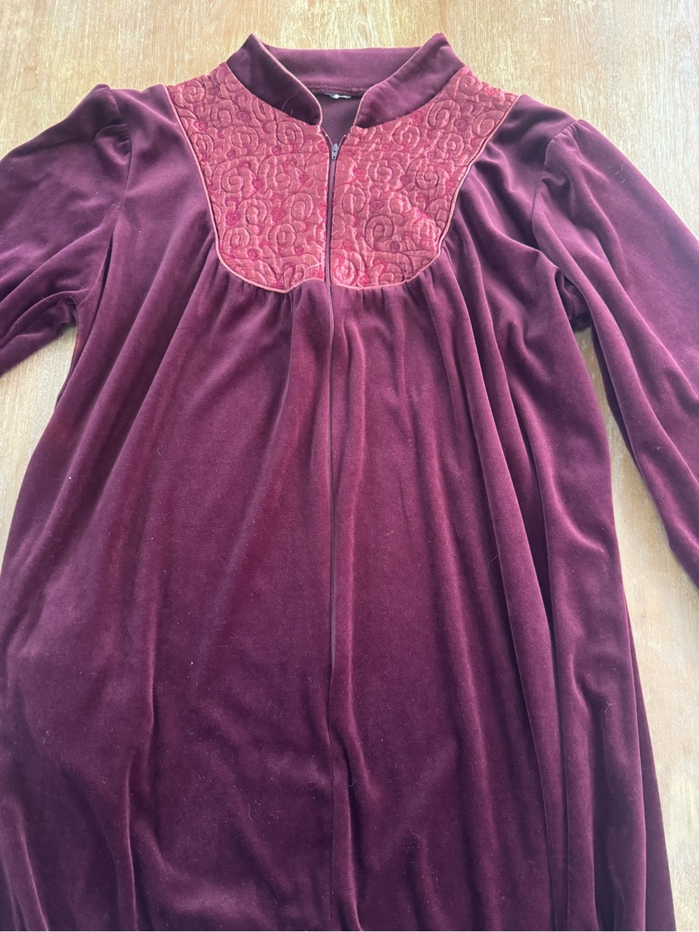 Velvet Long-Sleeve Robe in Deep Burgundy